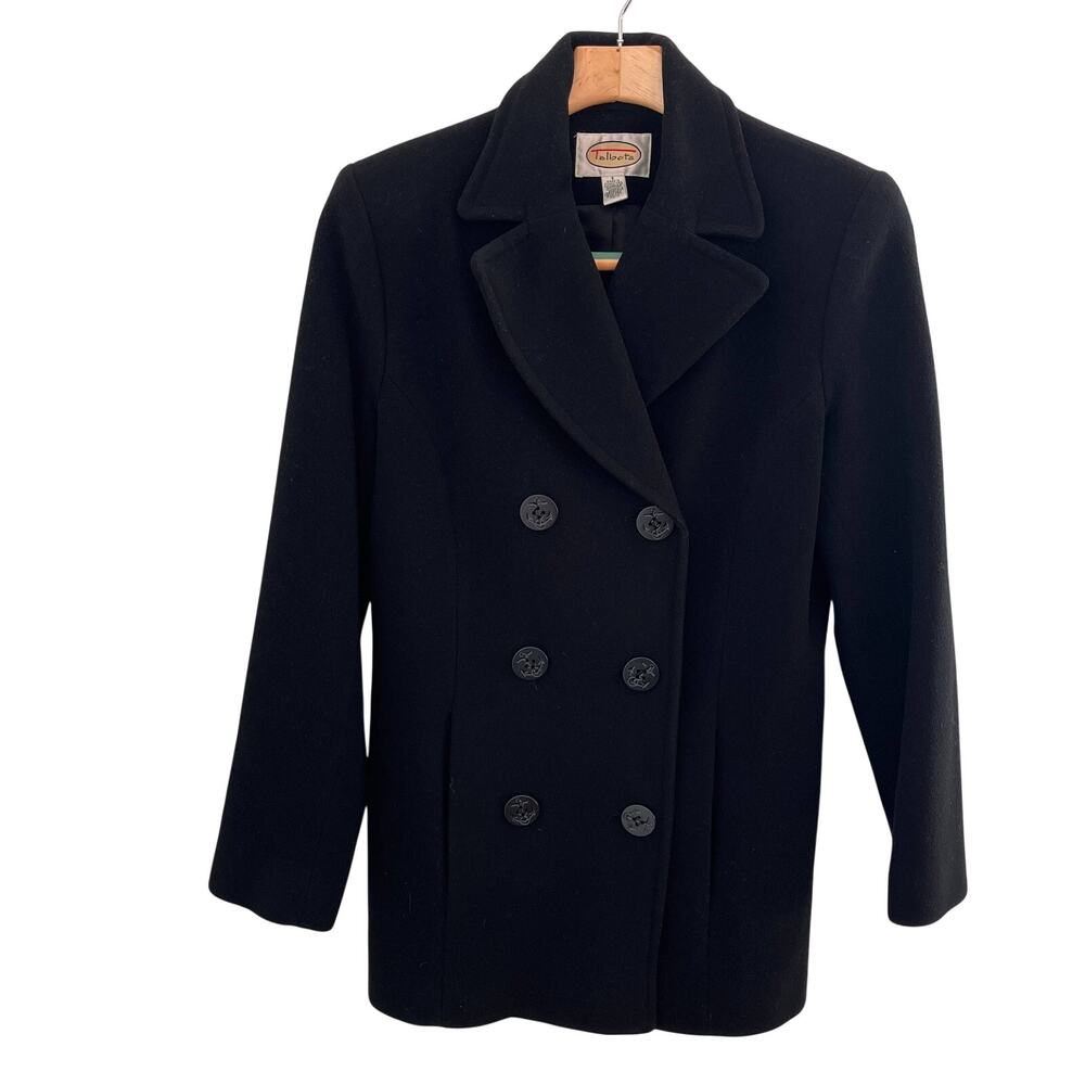 Vintage TALBOTS Pea Coat Size 6 Black Wool Cashmere Double Breasted Classic